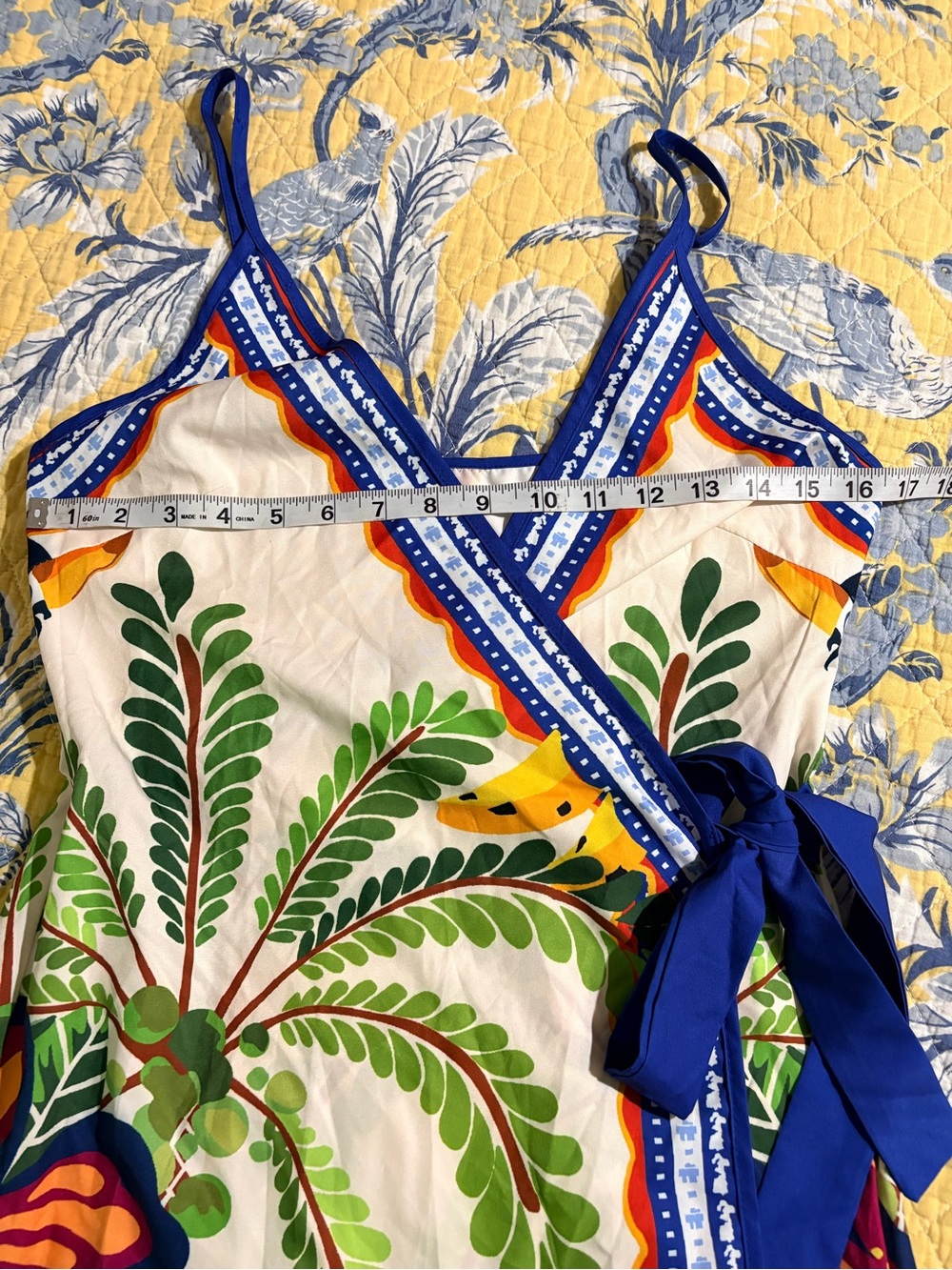 SHEIN Blue-Trim Tropical Toucan Wrap Mini Dress - Picture 3 of 9